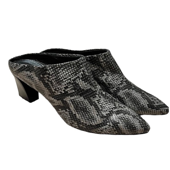 AGL Italian leather Gray/Black Snakeskin Slip On Mule Chunky Heel size 42 - Picture 1 of 16